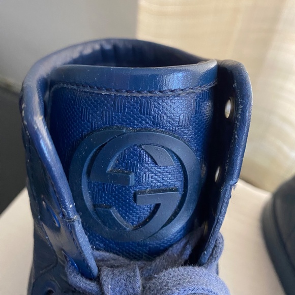 GUCCI BLUE LEATHER HI-CUT RUBBER SHOES SNEAKERS 6 - Picture 3 of 12